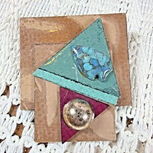 VTG  Art Brooch Pin Geometric Southwestern Paper Board One Only Signed CH